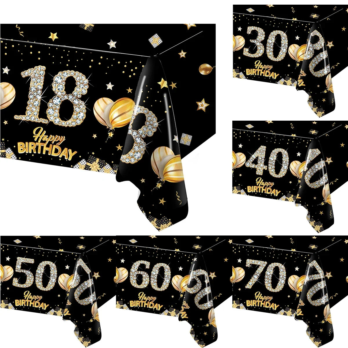 Black Birthday Plastic Tablecloth 18 30 40 50 60 Year Birthday Party Decor Kids Women Birthday Party Supplies Favors Anniversary