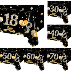 Black Birthday Plastic Tablecloth 18 30 40 50 60 Year Birthday Party Decor Kids Women Birthday Party Supplies Favors Anniversary