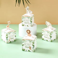 24PCS Jungle Safari Animals Candy Boxes Birthday Party Decoration Kids Gift Packaging Box Wild One Baby Shower Gifts Box Bag