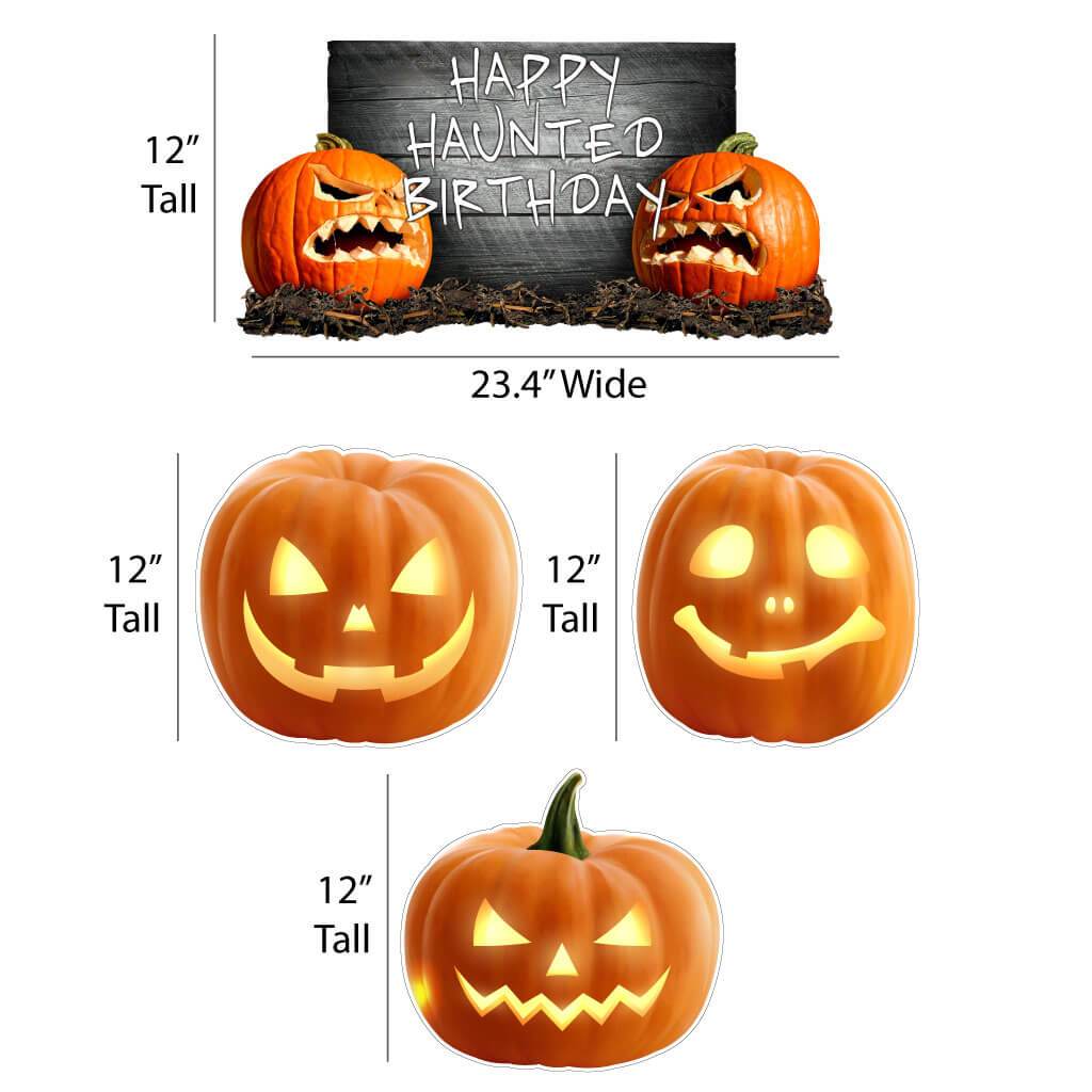 Happy Haunted Birthday Halloween Yard Signs – 7-Piece Scary Pumpkin Birthday Lawn Decoration Set with Stakes