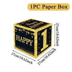 Black and Gold 18th 30th Birthday Box Birthday Party Decorations for Home Birthday Box Happy BIrthday Baby Shower Party Supplies