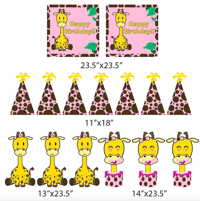 Giraffe Birthday Girl Yard Decorations 15 piece set