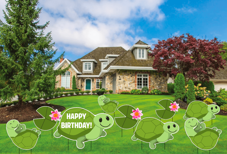 Turtle Happy Birthday Yard Decorations 9 piece set