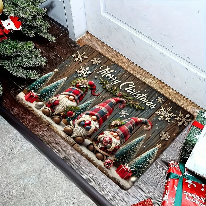 VIKAMA 1pc Three Santa Claus Doormats Festive Floor Mat Living Room Rug For Bedroom Welcome Mat Outdoor Rug Christmas Rug