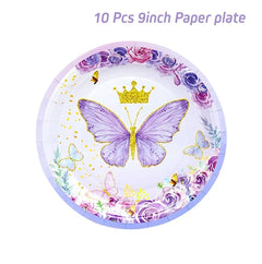 Purple Butterfly Disposable Tableware Napkin Butterfly Birthday Party Decor Girl Baby Shower Baptism Gender Reveal Supplies