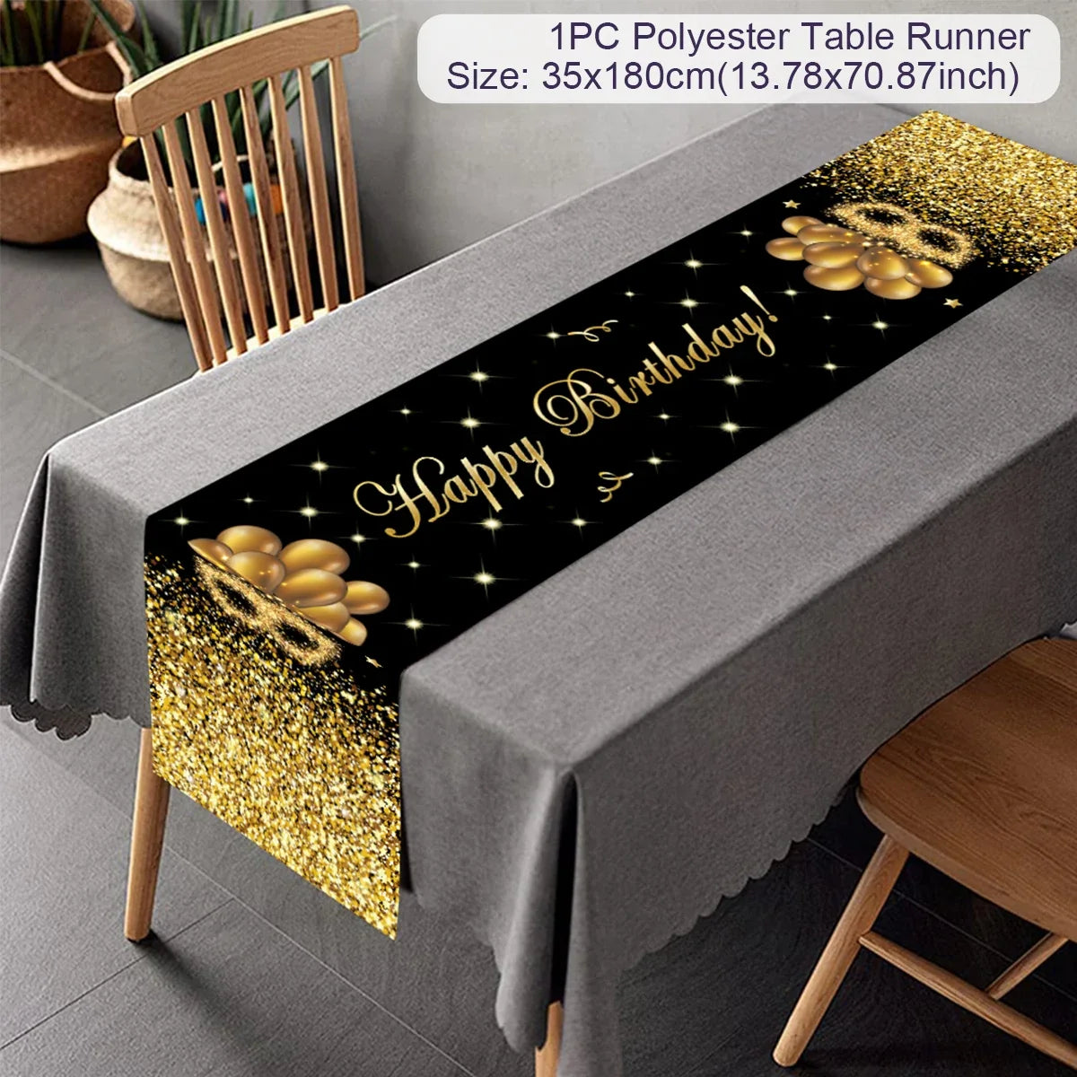 Black Gold Birthday Table Runner 30 50 Birthday Tablecloth Balloon Party Decoration For Home Backdrop Wedding Adult Anniversary
