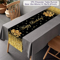 Black Gold Birthday Table Runner 30 50 Birthday Tablecloth Balloon Party Decoration For Home Backdrop Wedding Adult Anniversary
