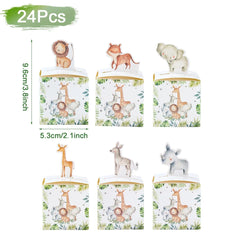 24PCS Jungle Safari Animals Candy Boxes Birthday Party Decoration Kids Gift Packaging Box Wild One Baby Shower Gifts Box Bag
