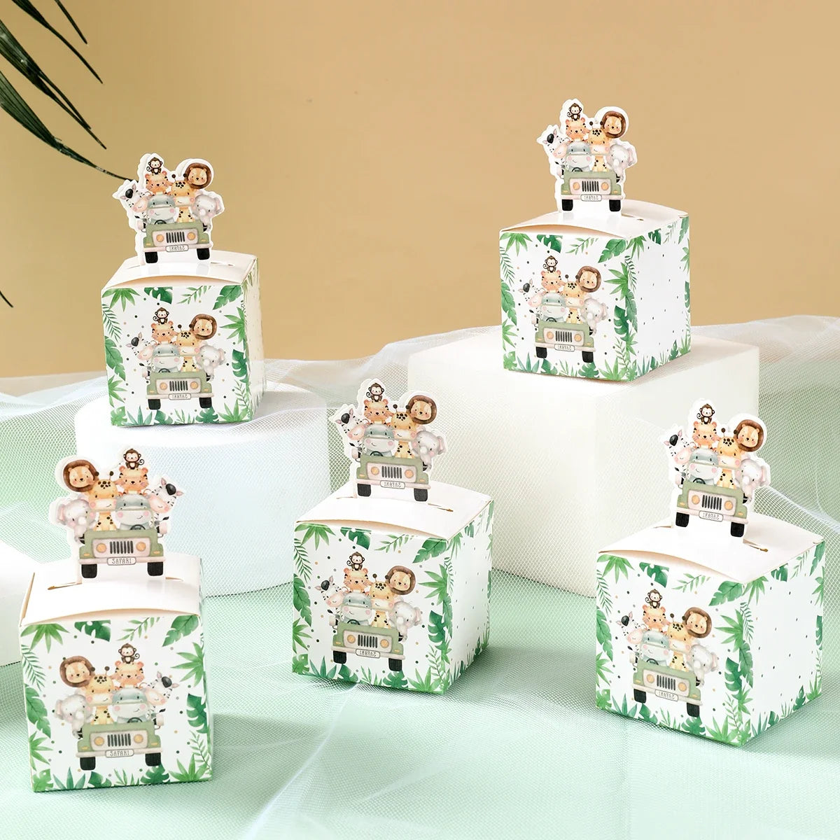 24PCS Jungle Safari Animals Candy Boxes Birthday Party Decoration Kids Gift Packaging Box Wild One Baby Shower Gifts Box Bag
