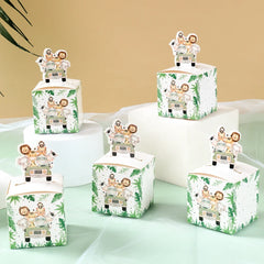 24PCS Jungle Safari Animals Candy Boxes Birthday Party Decoration Kids Gift Packaging Box Wild One Baby Shower Gifts Box Bag