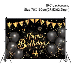 Gold Glitter Happy Birthday Party Backdrop For Photo Black  Happy Birthday Adult Theme Party Decoration Supplies DIY Backdrops