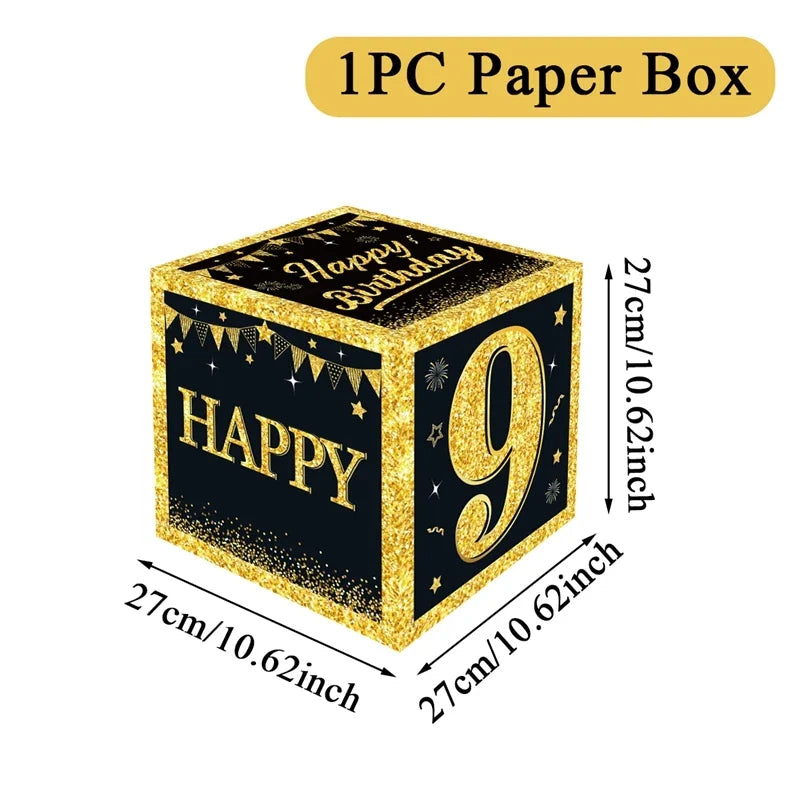 Black and Gold 18th 30th Birthday Box Birthday Party Decorations for Home Birthday Box Happy BIrthday Baby Shower Party Supplies