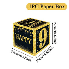 Black and Gold 18th 30th Birthday Box Birthday Party Decorations for Home Birthday Box Happy BIrthday Baby Shower Party Supplies