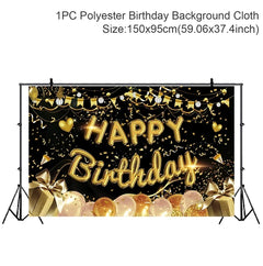 Gold Glitter Happy Birthday Party Backdrop For Photo Black  Happy Birthday Adult Theme Party Decoration Supplies DIY Backdrops