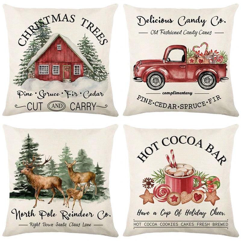 Linen Christmas Throw Pillow Cover, 18 × 18 in