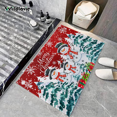 VIKAMA 1pc Three Santa Claus Doormats Festive Floor Mat Living Room Rug For Bedroom Welcome Mat Outdoor Rug Christmas Rug