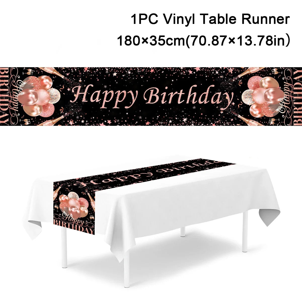 Black Gold Happy Birthday Table Runner 30th 40th 50th Birthday Party Decoration Adult  Anniversary Birthday Party Supplies