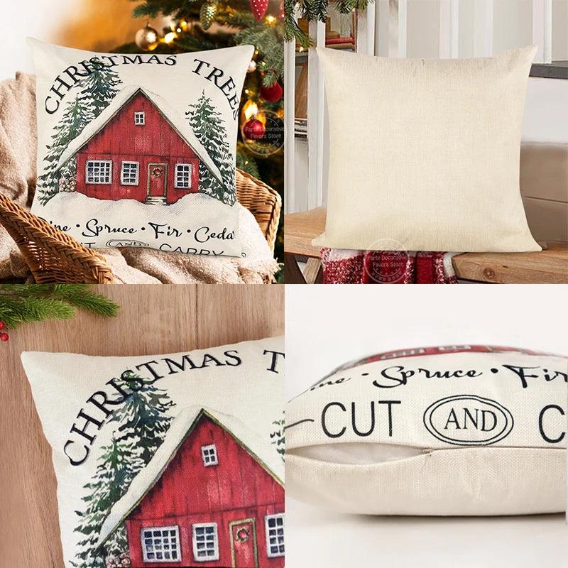 Linen Christmas Throw Pillow Cover, 18 × 18 in