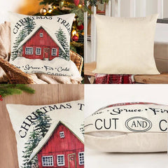 Linen Christmas Throw Pillow Cover, 18 × 18 in