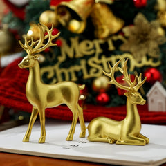 2 Pcs Christmas Reindeer Decor Resin Standing Sitting Deer Figurine Reindeer Christmas Decoration for Home Indoor Xmas Holiday