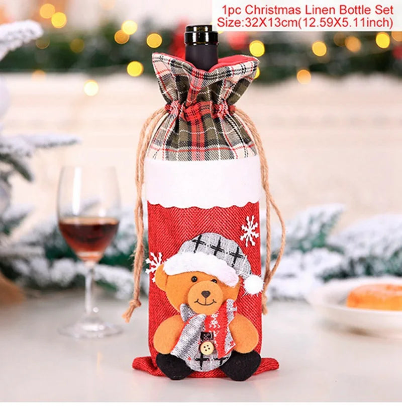 Christmas Wine Bottle Cover Merry Christmas Decorations For Home 2024 Christmas Ornament Xmas Navidad Natal Gifts New Year 2025