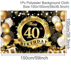Gold Glitter Happy Birthday Party Backdrop For Photo Black  Happy Birthday Adult Theme Party Decoration Supplies DIY Backdrops