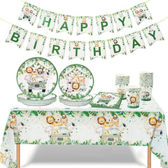 Jungle Safari Disposable Tableware Paper Plates Cups Animal 1st Wild One Birthday Party Decor kids Baby Shower Supplies Woodland