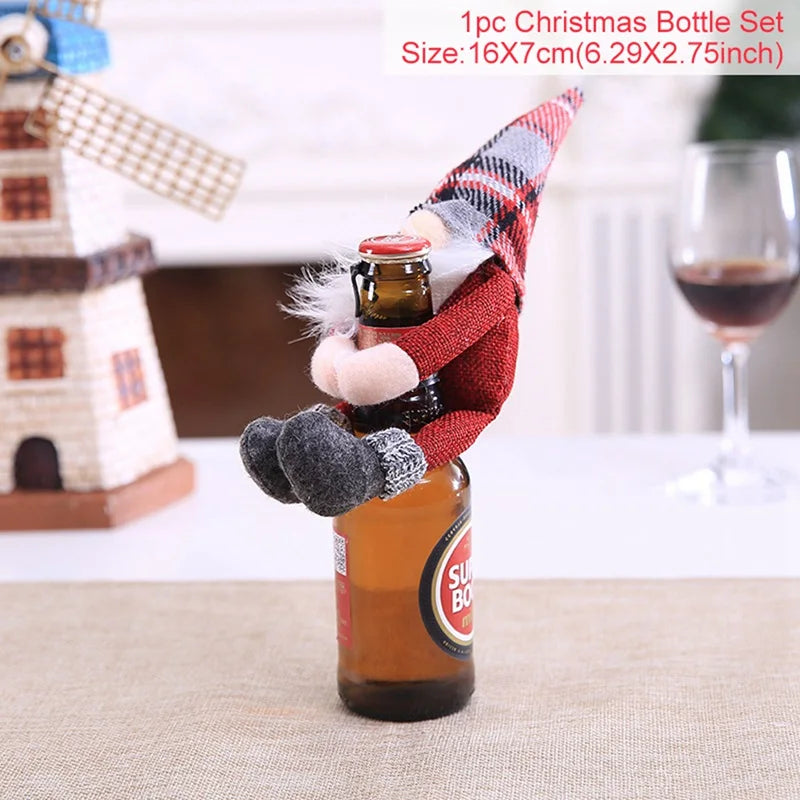 Merry Christmas Decoration for Home 2024 Santa Claus Wine Bottle Cover Snowman Stocking Gift Holders Xmas Navidad Decor New Year