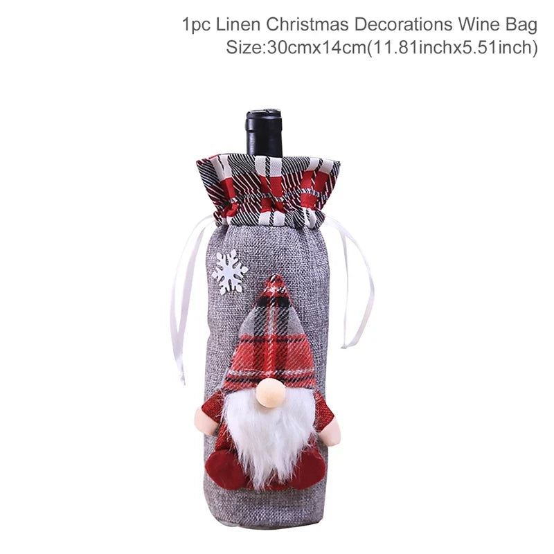 Merry Christmas Decoration for Home 2024 Santa Claus Wine Bottle Cover Snowman Stocking Gift Holders Xmas Navidad Decor New Year