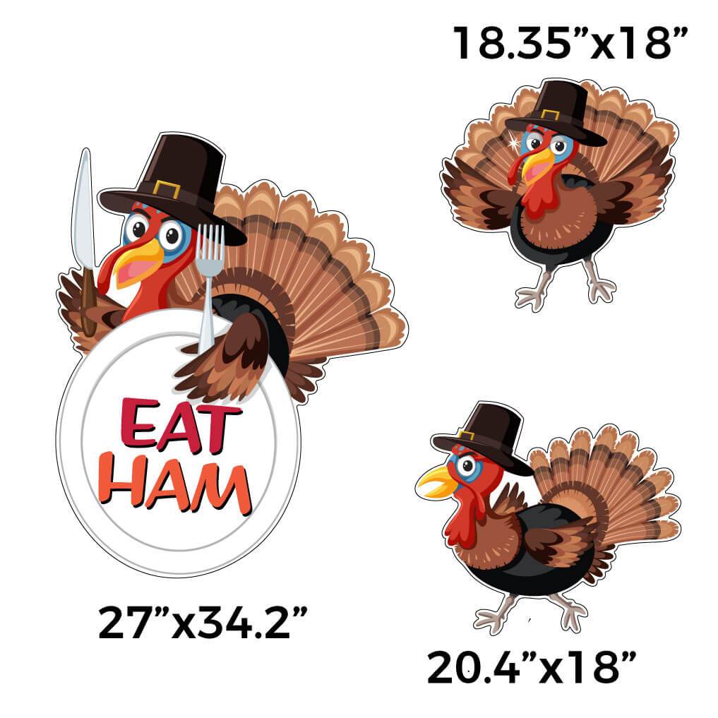 EAT HAM Thanksgiving Turkeys Themed Yard Card Set of 12