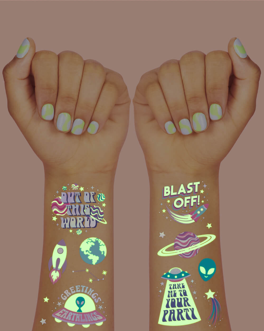 Space Girl Glo Tats - 46 temporary tattoos