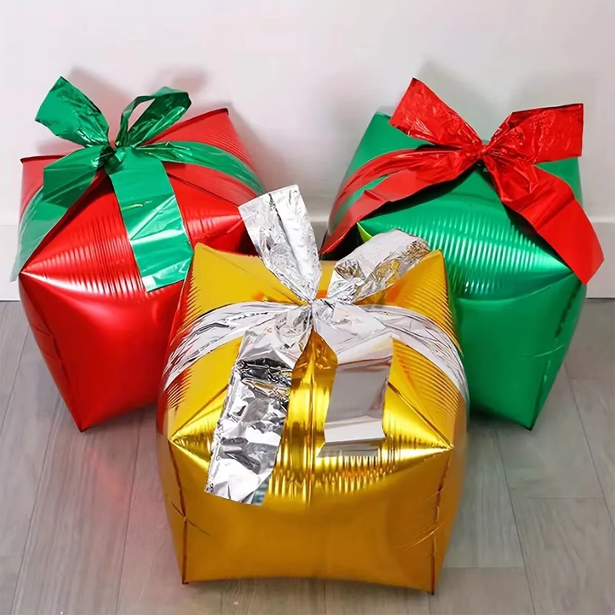 Golden Christmas Present Standing Foil Balloon Decoration Gold