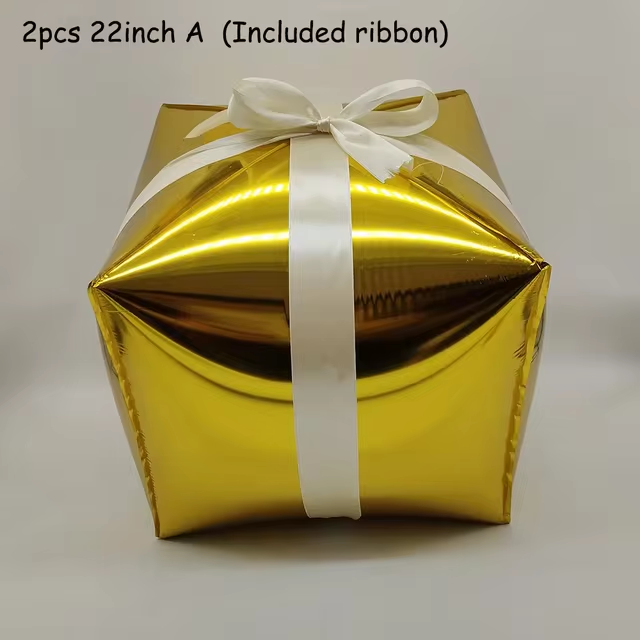 Golden Christmas Present Standing Foil Balloon Decoration Gold