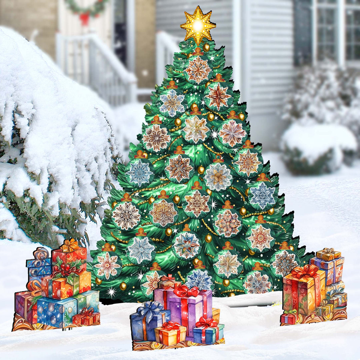 Snowflake-Themed Christmas Tree Outdoor Indoor Décor Wooden Christmas Decoration by G. Debrekht Christmas Décor