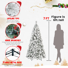 6FT Flocked Christmas Tree with 350 Warm LED Lights - Snowy Finish