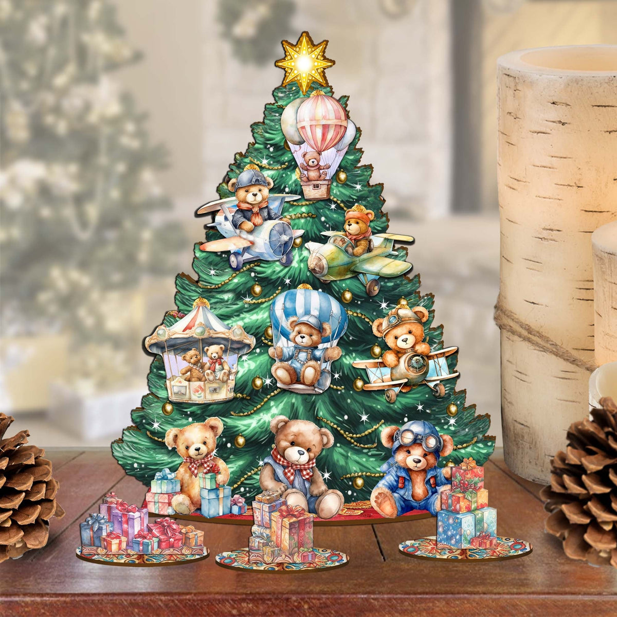 Teddy Bear Christmas Tree Eco Wood Set by G.DeBrekht Christmas Decor - 8091508