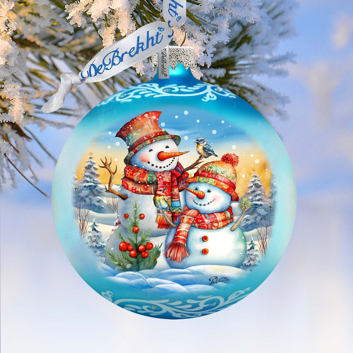 Winter Friends Ball Glass Ornament by G. Debrekht - Christmas Santa Snowman Decor