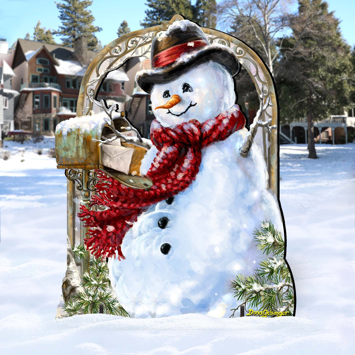 Seasons Greetings Snowman Outdoor Holiday Decor Dona Gelsinger Art - Holiday Lawn and Yard Wooden Decor - 8461038-2F-DG