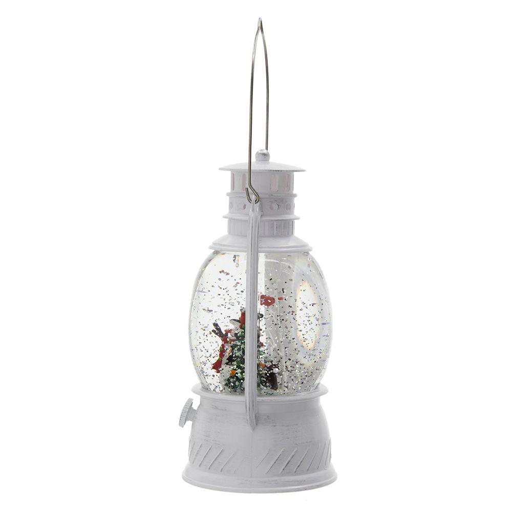 Christmas Plastic / Resin Lantern With Snowman & Tree LED / Water Spinning / 6 Hours Timer, 3*AA Batteries Required - White / Multi