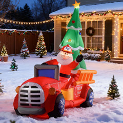 Inflatable Santa Truck with Lit Christmas Tree - Holiday Outdoor Decor