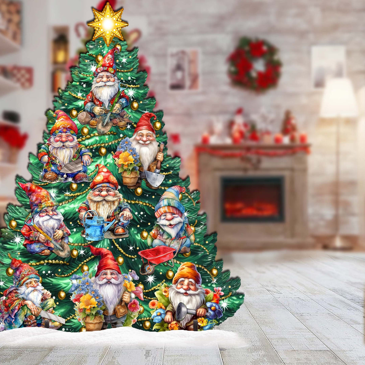 Gnomes-Themed Christmas Tree Outdoor Indoor Decor Wooden Christmas Decoration by G. Debrekht Christmas Decor