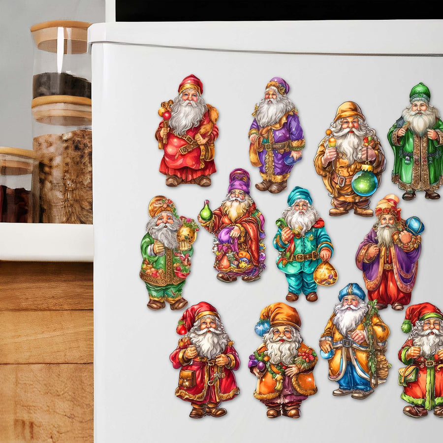 Colorful Santa Decorative Eco Wood Magnets Set of 6 by G. Debrekht - Christmas Decor - 8090050G-S6