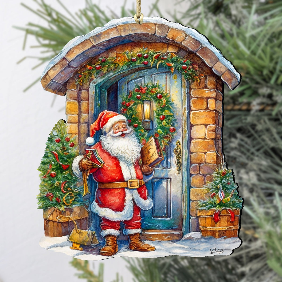 Joyful Moments at the Doorstep Wooden Ornaments by G. Debrekht Christmas Santa Snowman Decor - 8611046