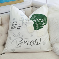 Let It Snow Christmas Throw Pillow with Embroidered Holiday Design - Green or Red