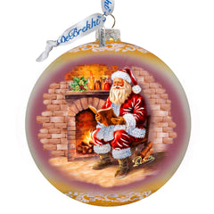 Chimney Side Storytime Lg Glass Ornament by G.Debrekht - Christmas Santa Snowman Decor - 73958