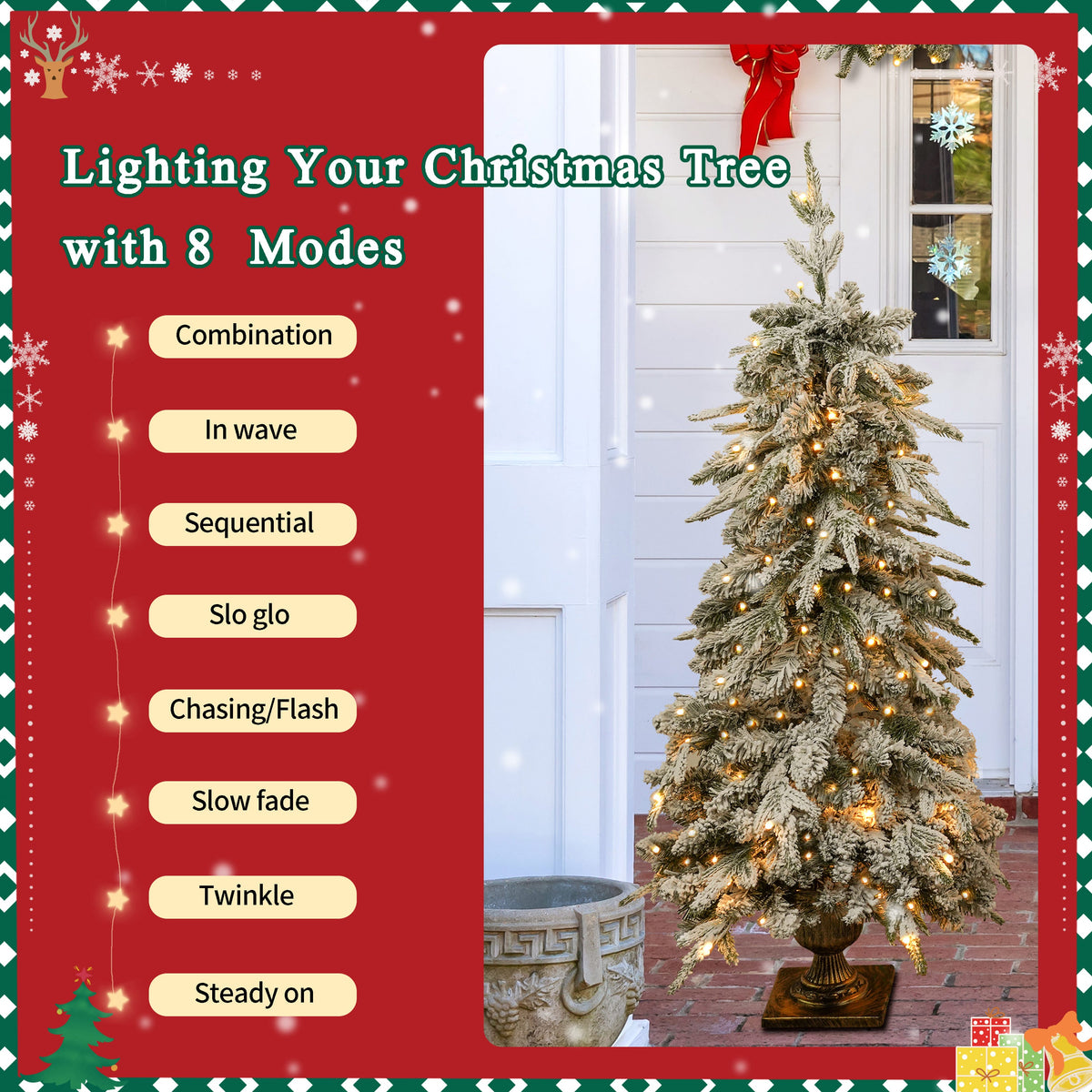 Pre-Lit Artificial Christmas Tree Set with LED Lights - 4-Piece PVC