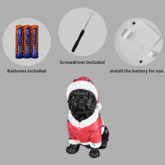 Christmas Pug Statue with Detailed Santa Outfit - Red