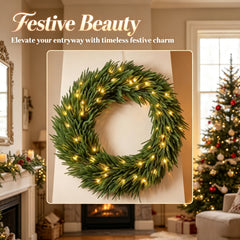 36-Inch Pre-Lit Christmas Wreath with Warm White Lights - Green