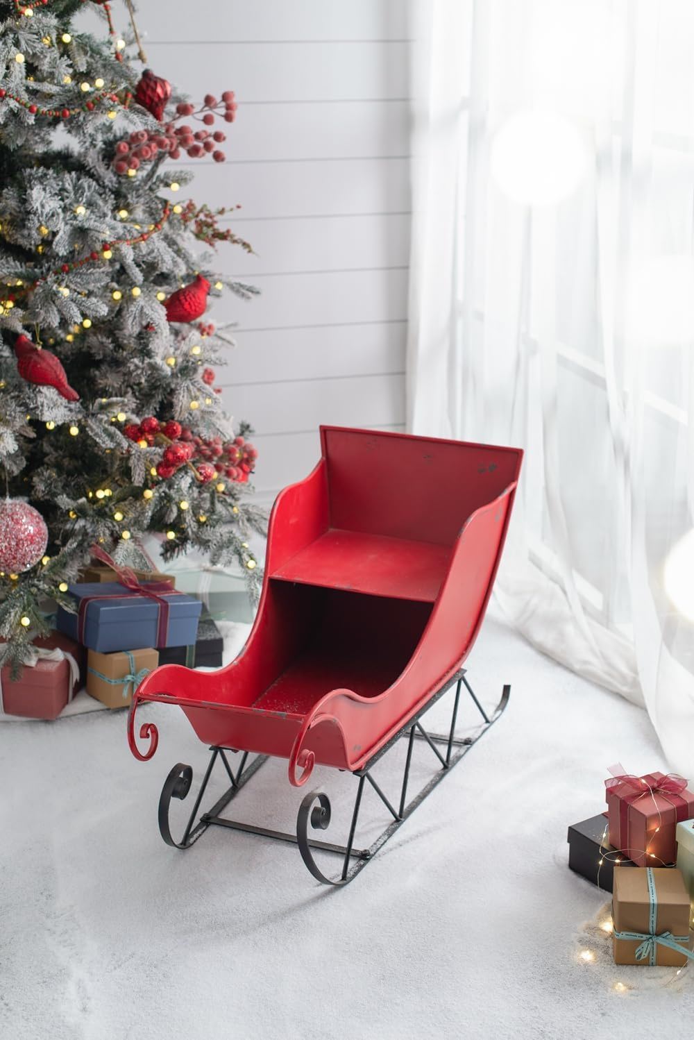 Iron Sleigh Large, Distressed Christmas Santa Sleigh Holiday Decoration