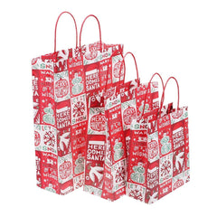 Christmas Kraft Paper Gift Bags, Set of 12 with Festive Designs